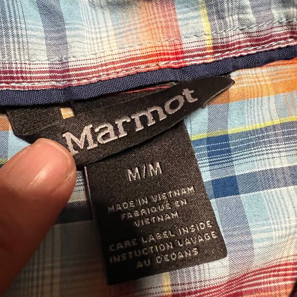 Marmot Shirt Mens Medium Plaid Button Hiking Performance Nylon Short Sleeve - Picture 5 of 6